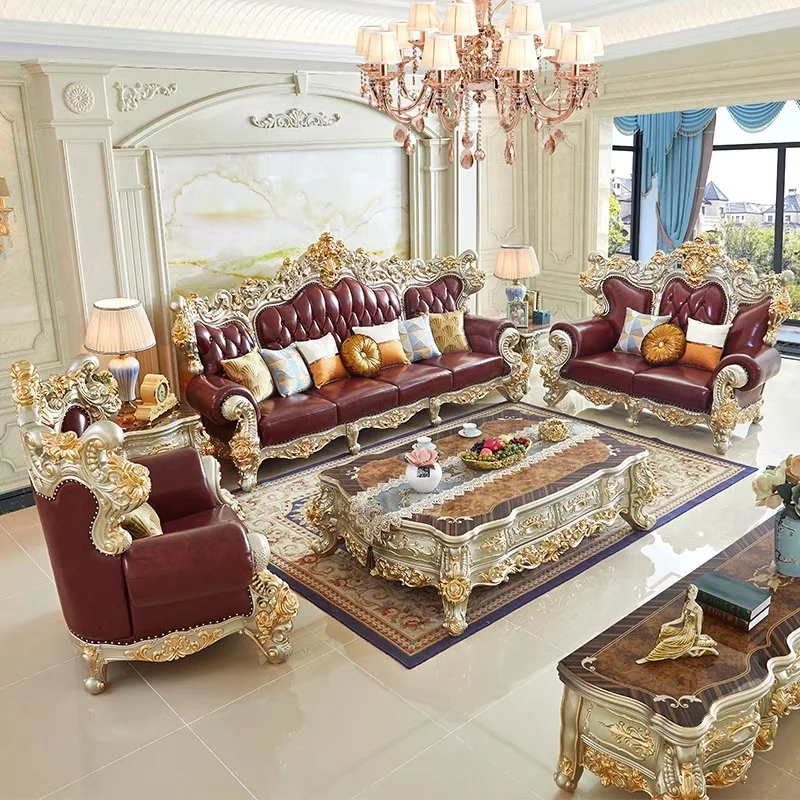 Luxury European Royal Living Room Lounge Golden Sofa