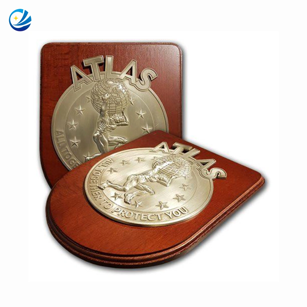 Metal Trophy Wall Award Plaques Honor Shields Sport 20-25 Cm and Wooden Plaque with Stainless Steel Plate Shield