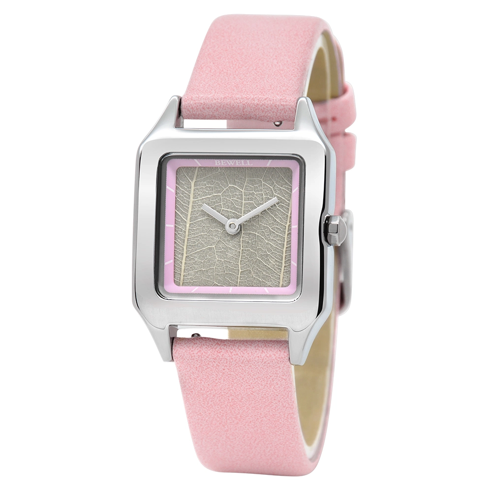 IP 4 Colors Metal Alloy Case Real Leaf Dial 4 Colors Vegan Leather Strap Lady Size Wood Watch for Young Women