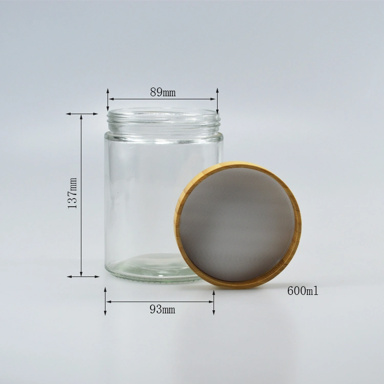 Stock 600g Bamboo and Wood Cover Storage Jar Honey Jar 700ml Glass Food Bottle