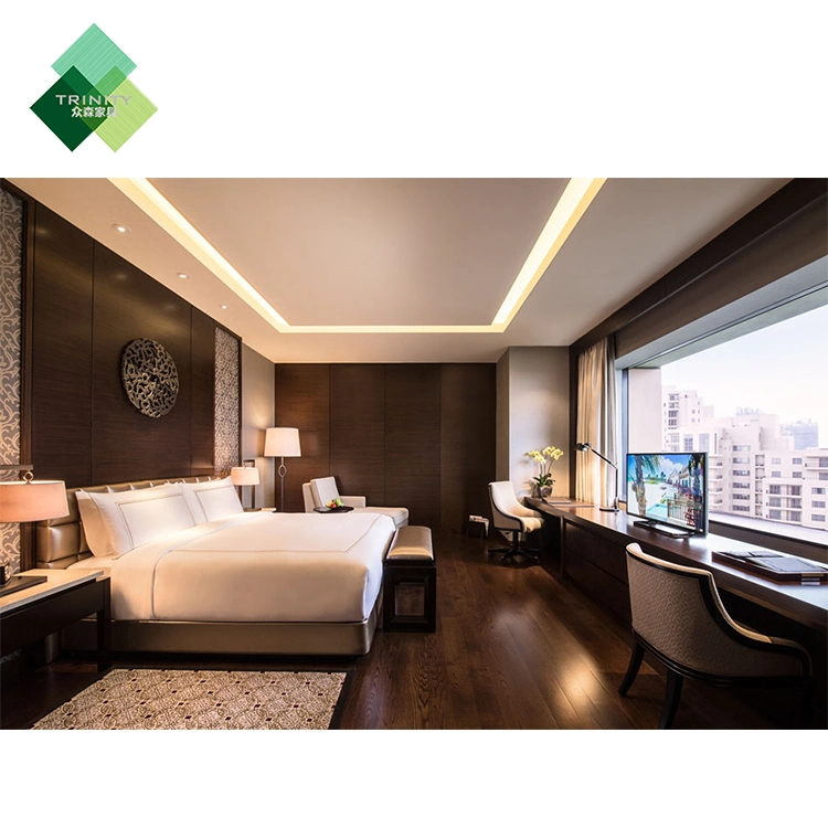 Hôtel 5 étoiles de luxe intégral moderne en bois massif lit double King Size Set de meubles pour l'hôtel Chambre à coucher