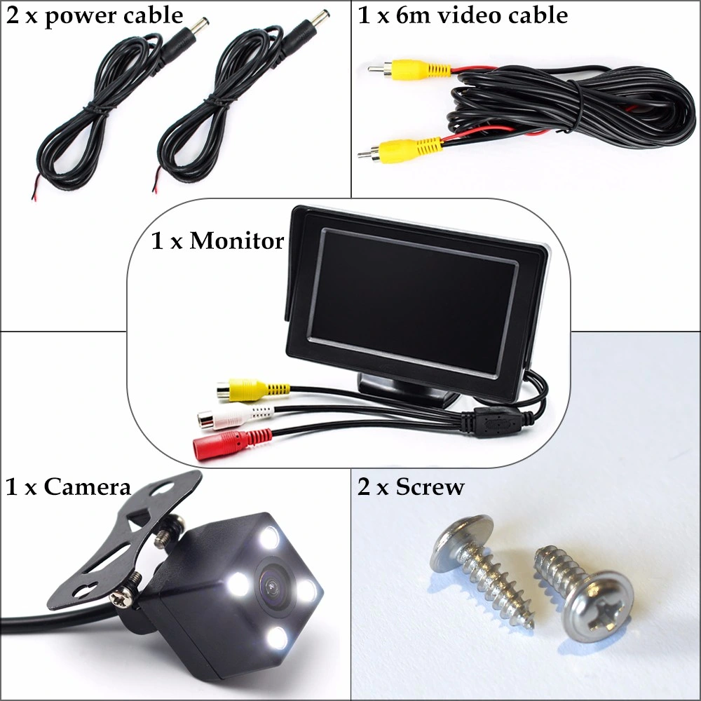 Monitor de Estacionamento de 4.3 polegadas com vidro da Câmara traseira para automóvel Cabo de vídeo RCA de 6 m com lente e 6 m.