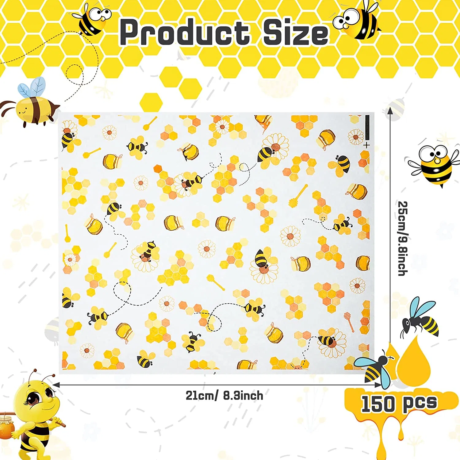 Papel de Cera de Bee Day para el alimento Bee Party favor de Cera Papel hojas Deli papel sandwich envolver Candy galletas envolver Picnic Revestimientos de la cesta con patrón de la abeja para la cocina de la barbacoa H