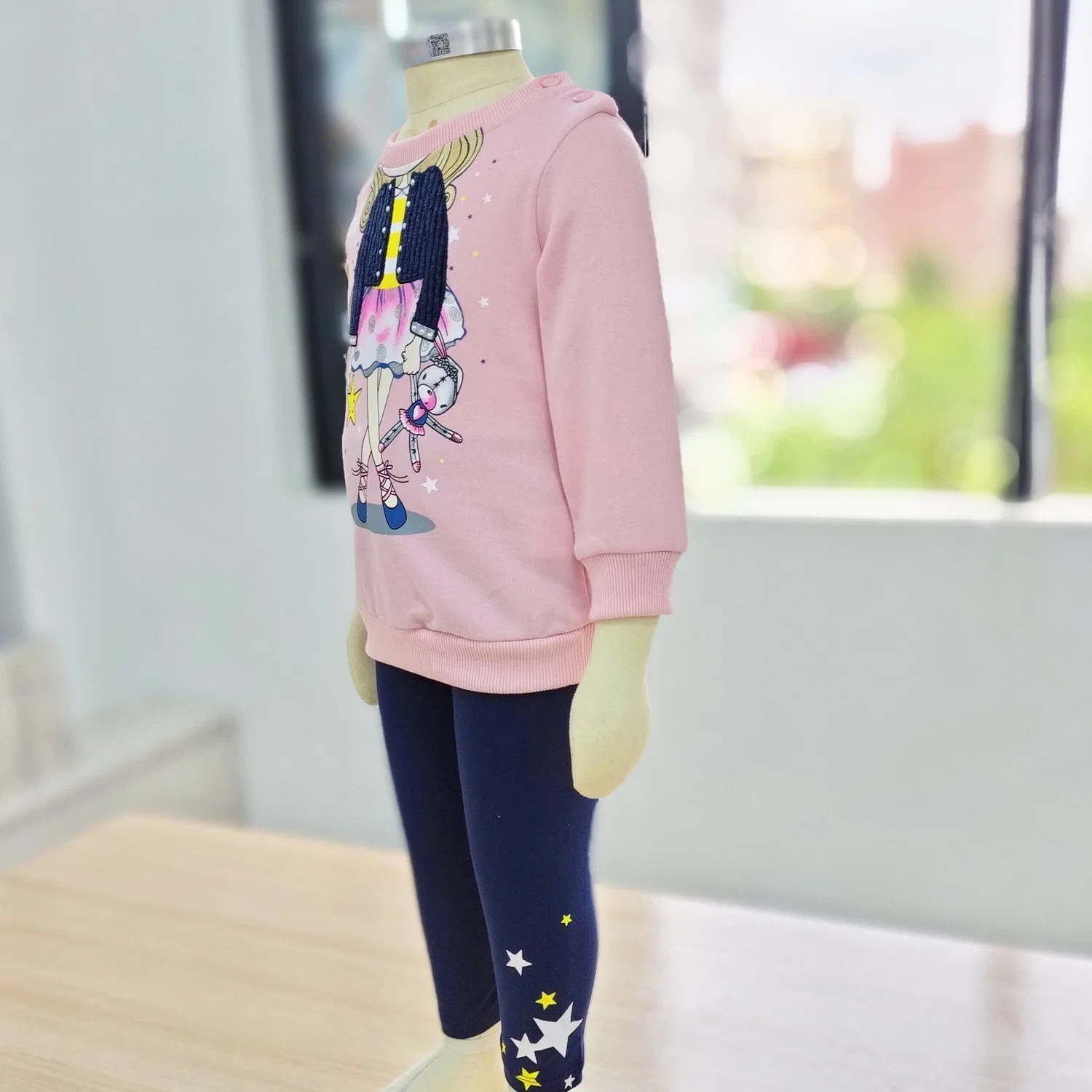 Girls&prime; Long Sleeve Pink Top Baby Printed Floral Drawstring Pants Cute Pattern Crew Neck Pullover