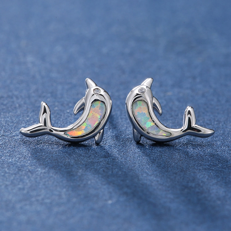 Popular Opal Earrings Gentle Dolphin Brass Earrings