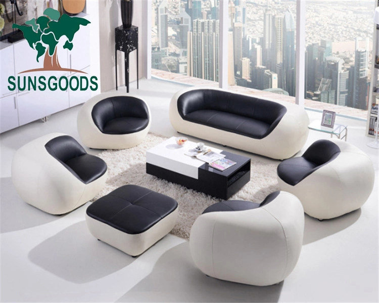 Chinese Natural and Comfortable Modern Style Black and White Leather / Fabric Leather Sofa Furniture