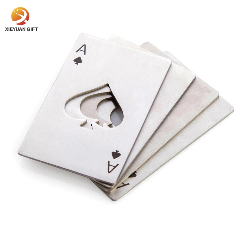 Custom Design with Brand Logo Stainless Steel Silver Plated Credit Card Poker Style Bottle Opener