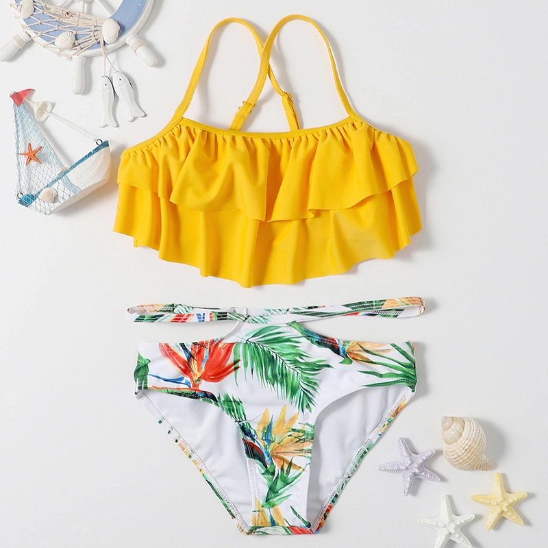 Mädchen′ Tankini Bikini Top mit Blumendruck und Schwimmhose 2 Badeanzug Badeanzug Badebekleidung