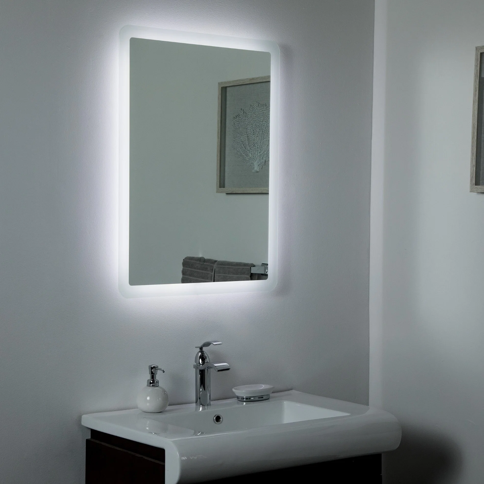Large Rectangle Wall Mirror Decor Vanity Anti-Fog Illuminated Smart Bathroom LED Full Length Mirror LED Light Strip Modern