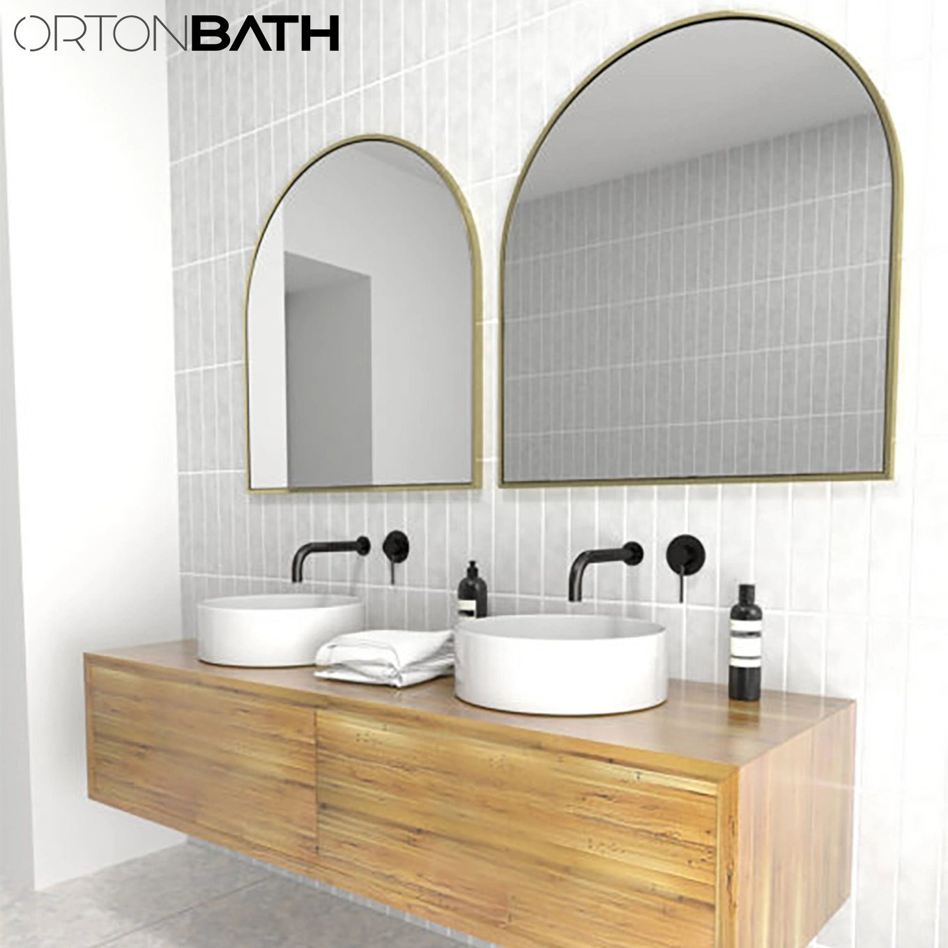 Ortonbath Grande Tamaño sin marco Medio Círculo redondo Baño Casa inteligente Espejo de pared no LED Diseñador de baño espejo de arte