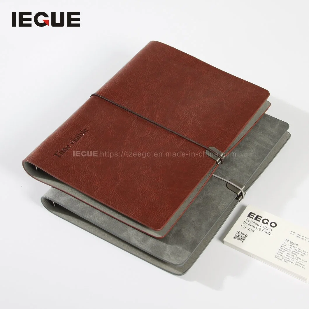 High Quality Promotion Office Stationery Customized Cooperate Business Loose Leaf Custom Leather A5 Notebook with Pen Loop