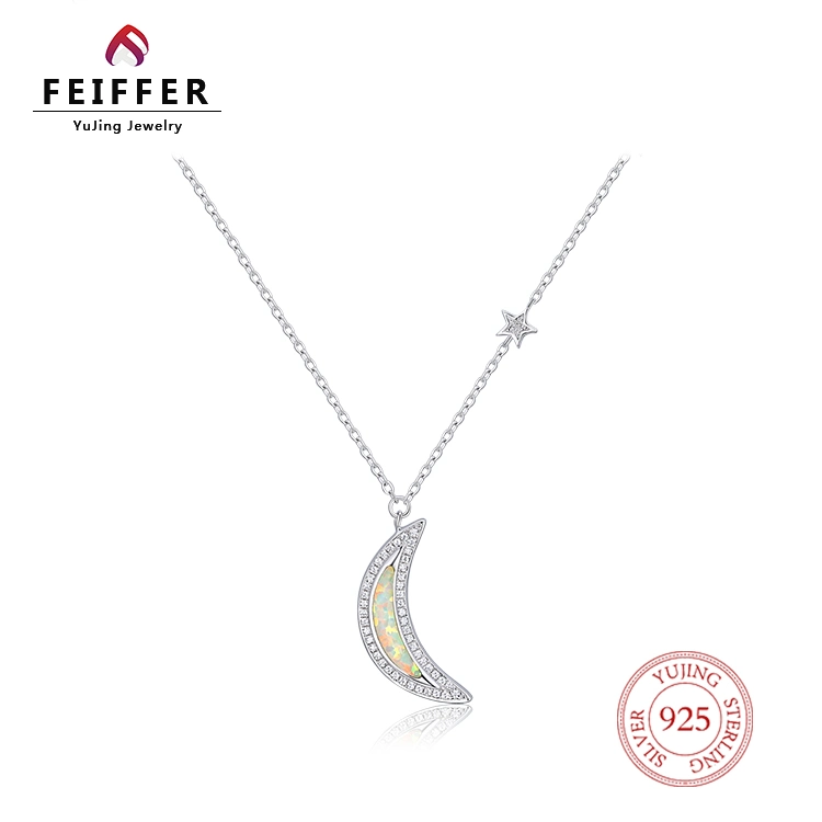 High quality/High cost performance  Women Gift Luminous CZ Opal Moon Necklaces 925 Sterling Silver Jewelry