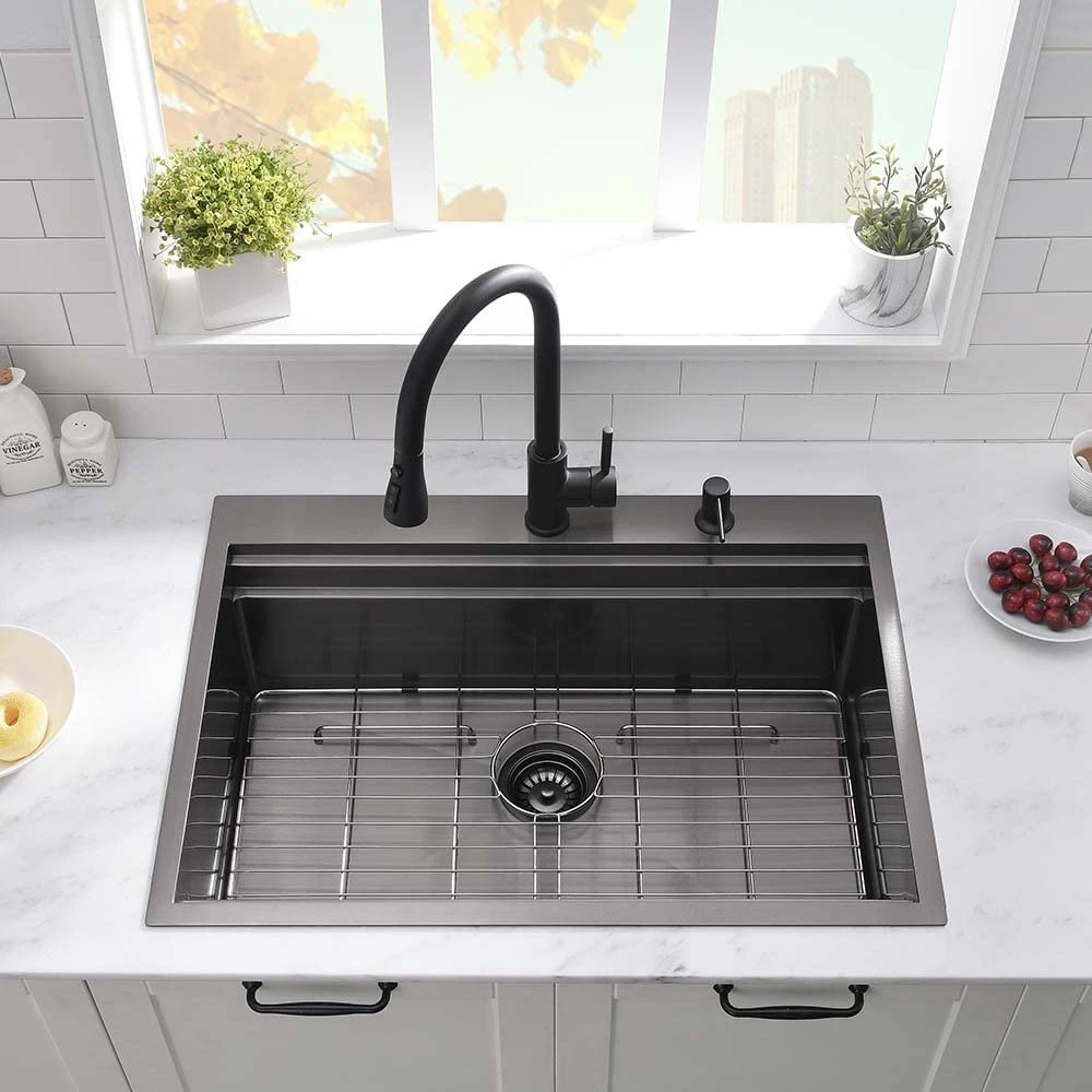 Metal Single Bowl Home Household Kitchenware Stainless Steel Black Nano PVD Kitchen Sink