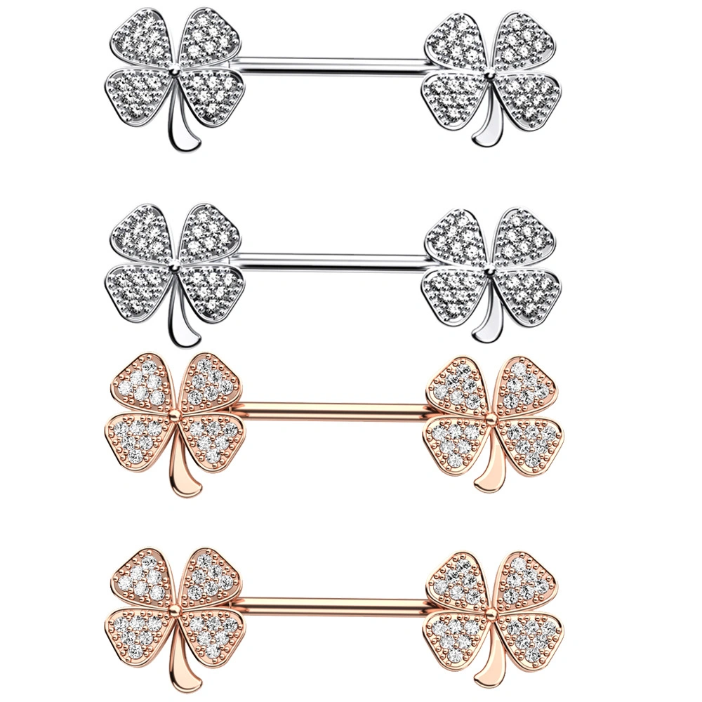 Stainless Steel Nipple Rings Tongue Ring Four Leaf Clover Piercing Jewelry