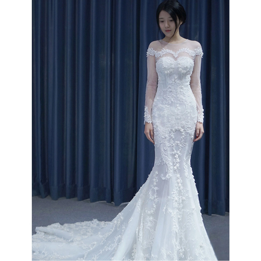 Lace Wedding Gowns Sheath Beading Mermaid Bridal Wedding Dresses B2060