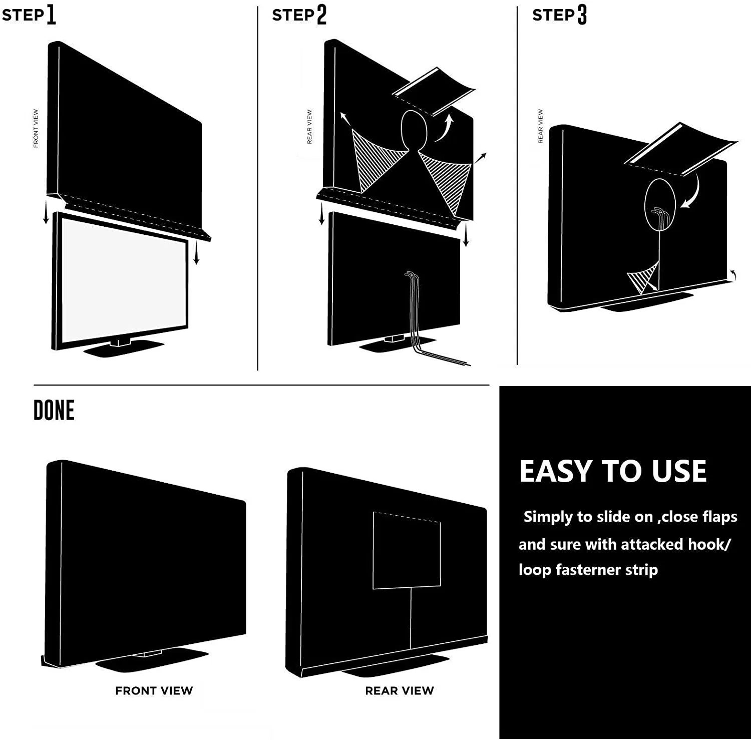 Heavy Duty Transparent TV Cover Black for Indoor/Outdoor Heat Resistant Weatherproof Dustproof Anti UV