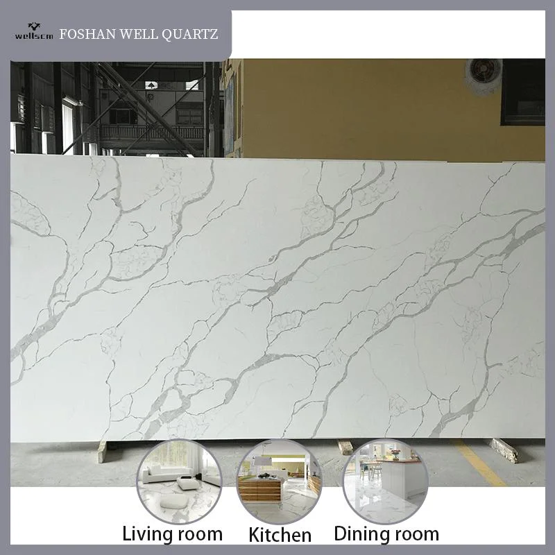 Artificial Calacatta Stone Solid Surface Cut -to-Size White Marble Quartz Countertops Slabs