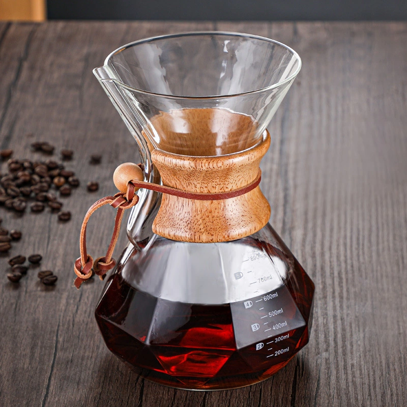 400ml600ml800ml Vidrio de borosilicato de alta mano preparar café de olla de diamantes con mango de madera