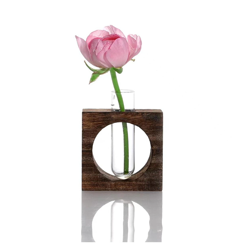 Tabletop Craft Wood Frame Vase Glass Plant Craft