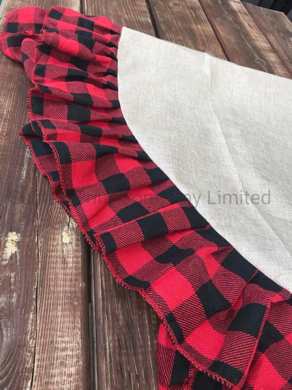 Sublimation Burlap Buffalo Plaid Ruffled Christmas Tree Skirt