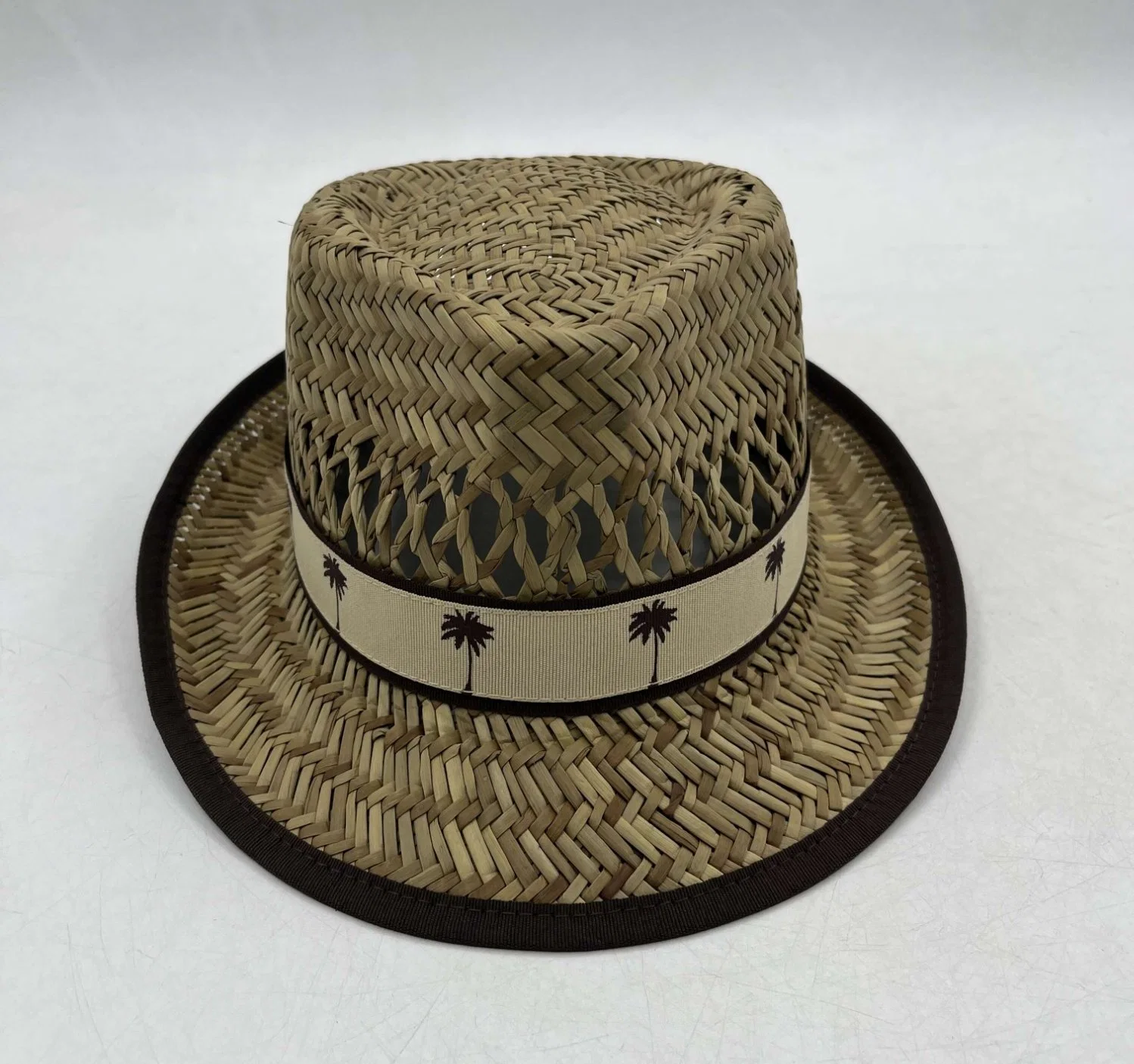 Outdoor Natural Rush Straw Palm Tree Band Men Fedora Hat