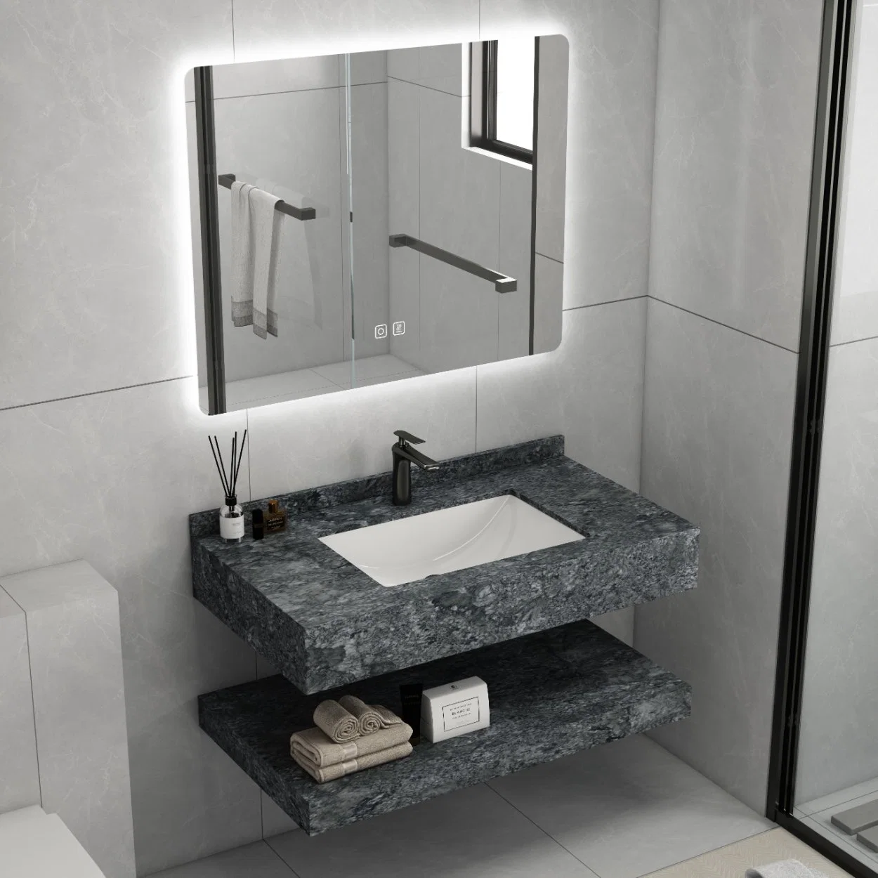 Wholesale/Supplier High quality/High cost performance Rock Stone Wall Mounted Floating Bathroom Vanity