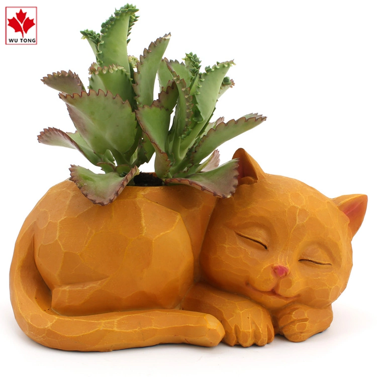 OEM Resin Lazy Cat Flower Pot Home Office Decoration Succulent Green Plant Pot