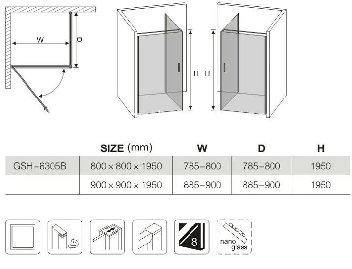 La puerta de pivote de la esquina con el lado limpio de vidrio Panel-Easy es opcional.