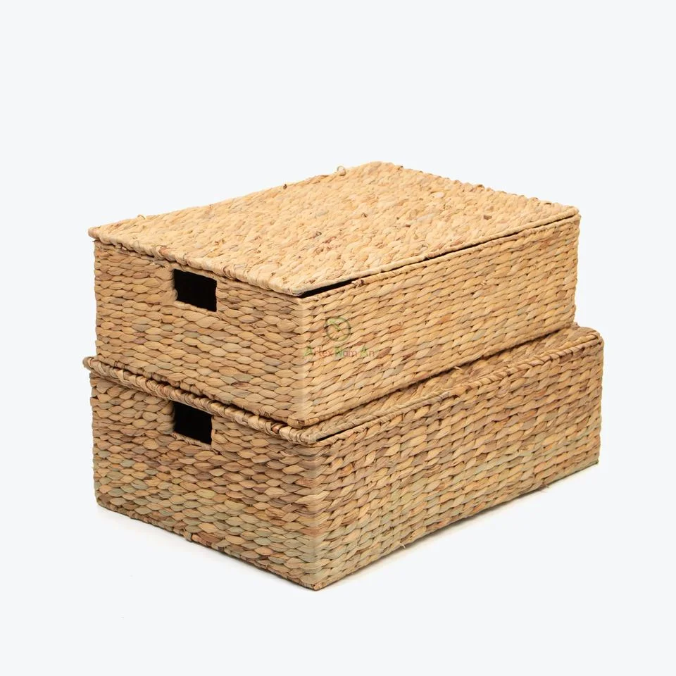 Natural Rectangular Water Hyacinth Under Bed Storage Foldable Storage Boxes with Lids for Home Storage Organizer