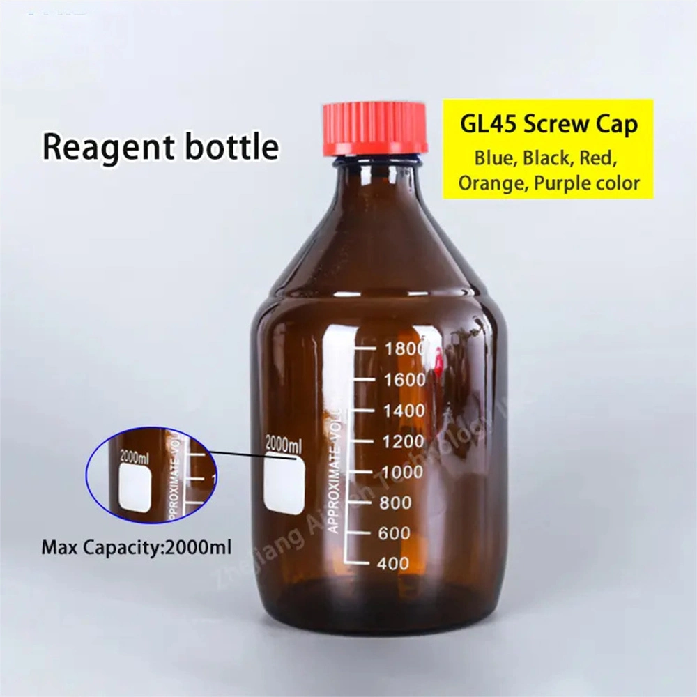 Laboratory Glassware Vials Round with Gl45 Blue Screw Cap Glass Media Storage Reagent Bottle 100ml 250ml 500ml 1000ml