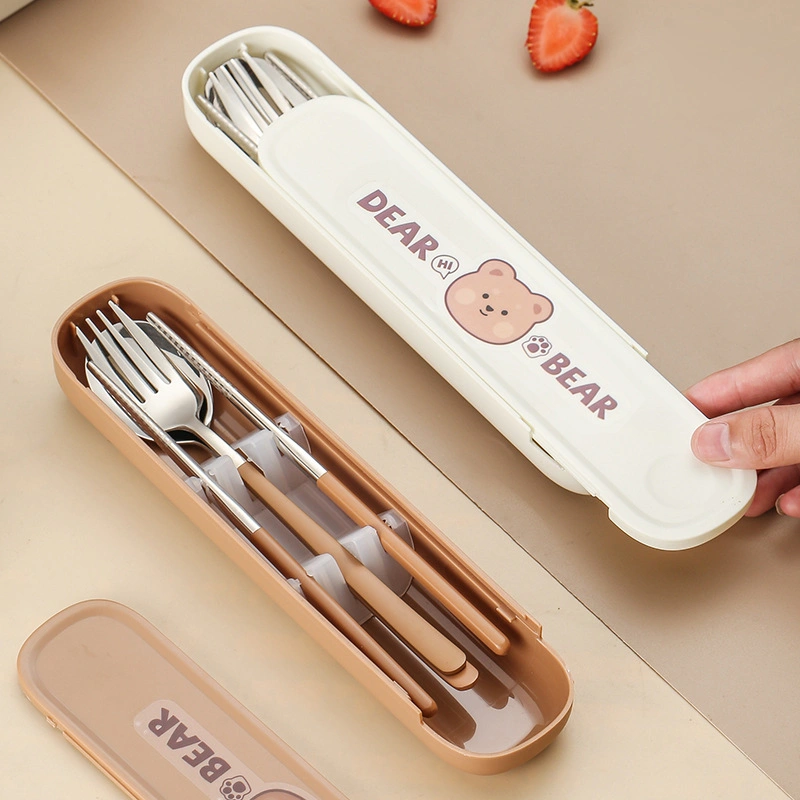 Drawing Cute Portable Tableware Fork Spoon Chopsticks Cutlery Sets Lunch Box