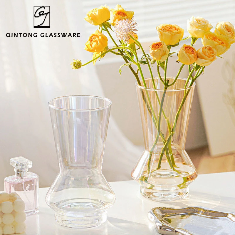 New Design Modern Simple Electroplated Grey Clear Amber Nordic Colored Flower Crystal Vase Cheap Glass Vases for Many Occasions