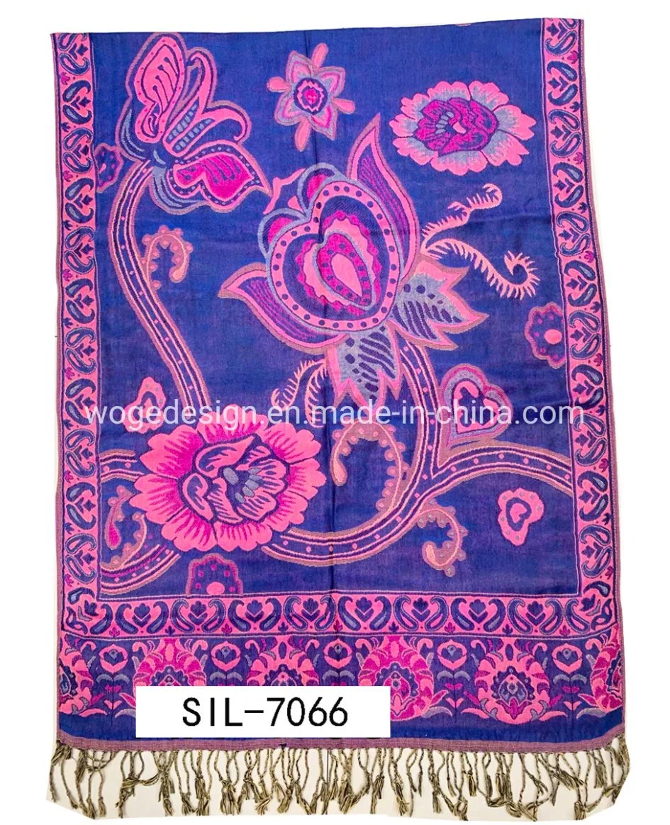Fashion Bulk Buy Jacquard Flower Viscose Blend Polyester Yarn Pashmina Shawl