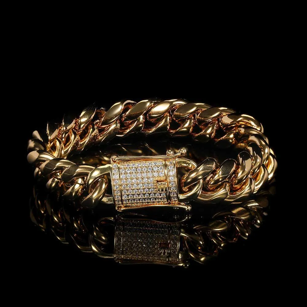 Gold Plated Stainless Steel Luxury Bracelets Zircon Diamond Cuban Link Chain Bracelet Hip Hop Jewelry for Men Women