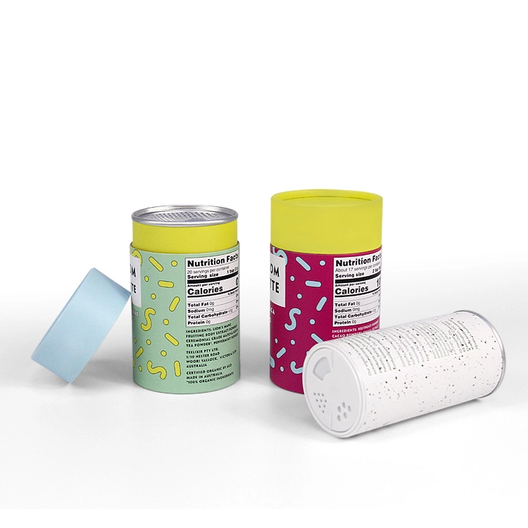 Firstsail Lebensmittelqualität Zylinder Karton Tee Papier Tube Zinn Deckel Verpackung für Salz Gewürze Pet Food Kaffee Pulver Trockenobst