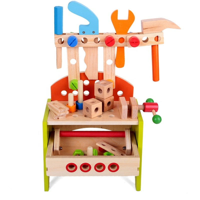 Easy Assembly Kids Pretend Play Educational Wooden Workbench Boy Tool Toy Set