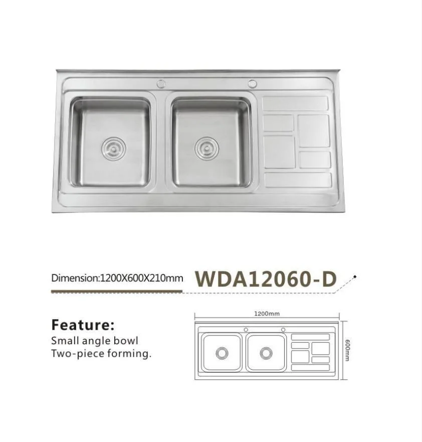 Kitchen Double Bowl with Drain Sink Wda11650-C Kitchenware