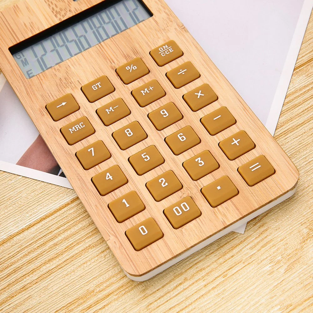 Natural Bamboo Surface Large 12 Digit Digital Calculator Gift or Office Use