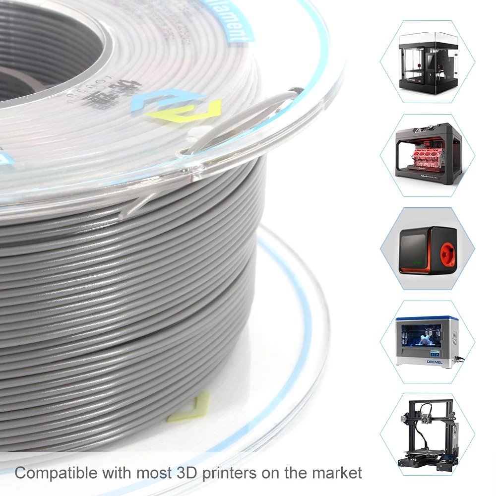 La alta calidad y la dureza de la impresora 3D El Pla de filamentos que normalmente se utiliza seguro y duradero fácil de imprimir el material de impresión 3D Plata 1,75mm 2,85mm PLA 1kg.