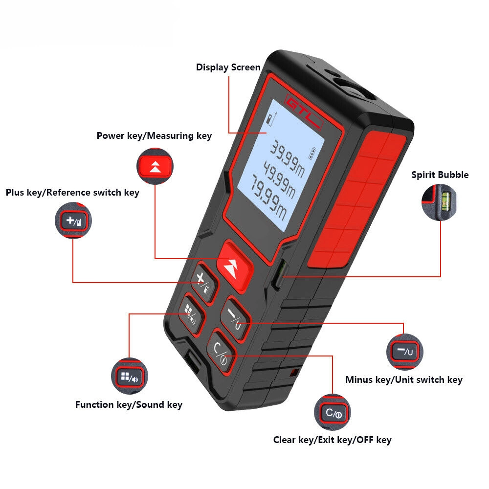 Medidor de distância por laser digital 196 FT com 2 níveis de bolha horizontais (LDM-DK60)