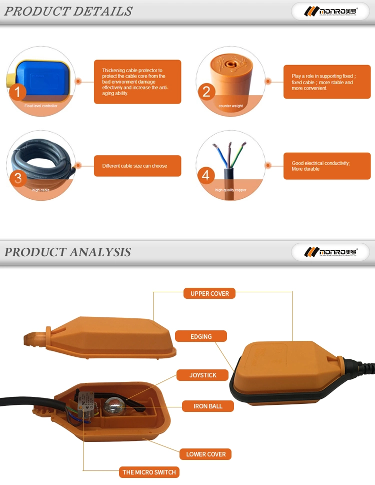 MOQ500PCS Zhejiang Monro Float Sensor Wassersystem Füllstandskontrolle fps-2 Mit Kabel und Gegengewicht