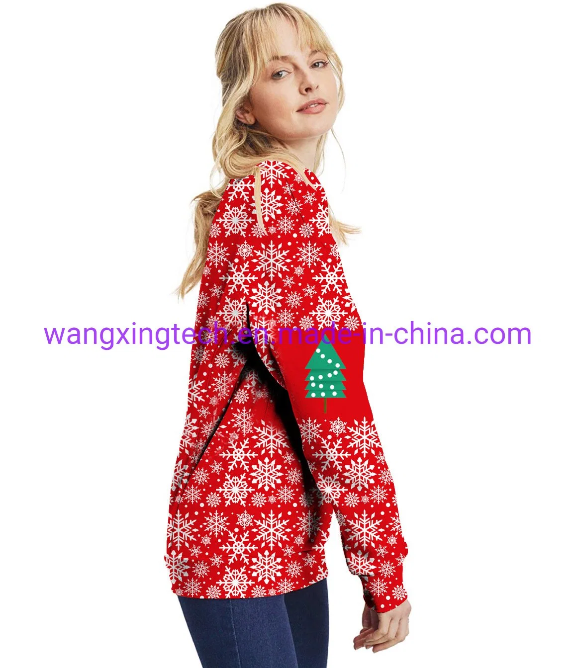 Wholesale/Supplier 2022 Autumn Red Round Neck Pullover Urban Casual Printing Tide Brand Sweater Women Long Sleeves Shirt Christmas