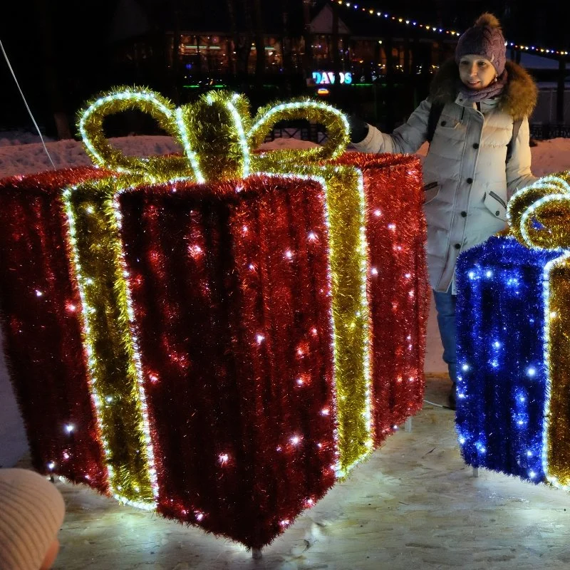 Dreamy Decoration LED Gold Factory Supply 3D Motif Xmas Light Outdoor Christmas Gift Box Festival Beautify Decoration