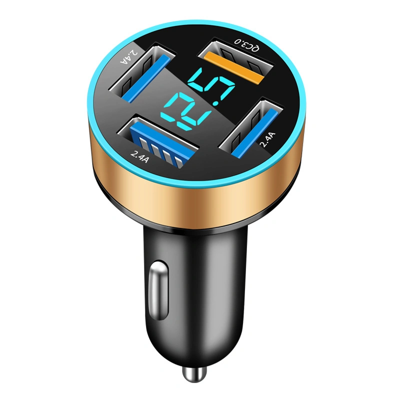 Logo Customized Digital Display Car Charger 4USB 66W Fast Charging for Mobile Phone