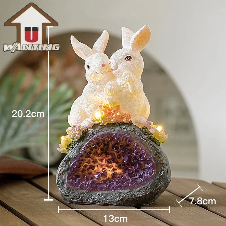 Factory Price Rabbit Solar Light Model Resin Figurines Home Decoration Gift Statue