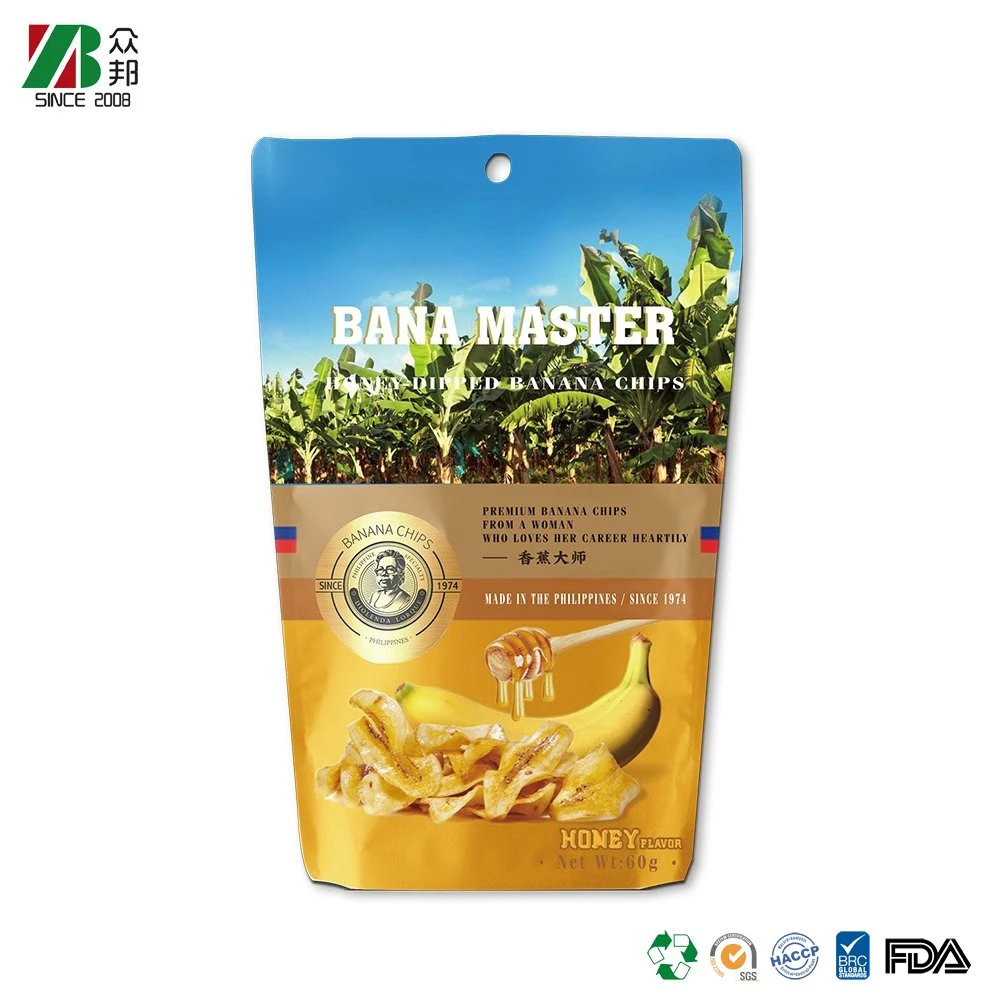 Custom printed small mylar banana chip bags plastic packaging