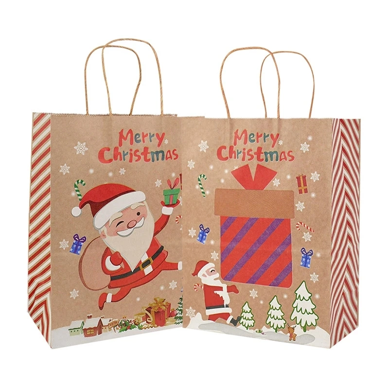 Wholesale/Supplier Christmas Paper Gift Box Bag Packaging Merry Christmas Biodegradable Kraft Paper Shopping Gift Kraft Carry Bag for Festival