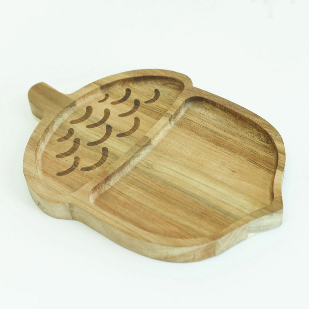 Nuts Shape Acacia Wood Portion Plate for Serving Snack Fruits Food