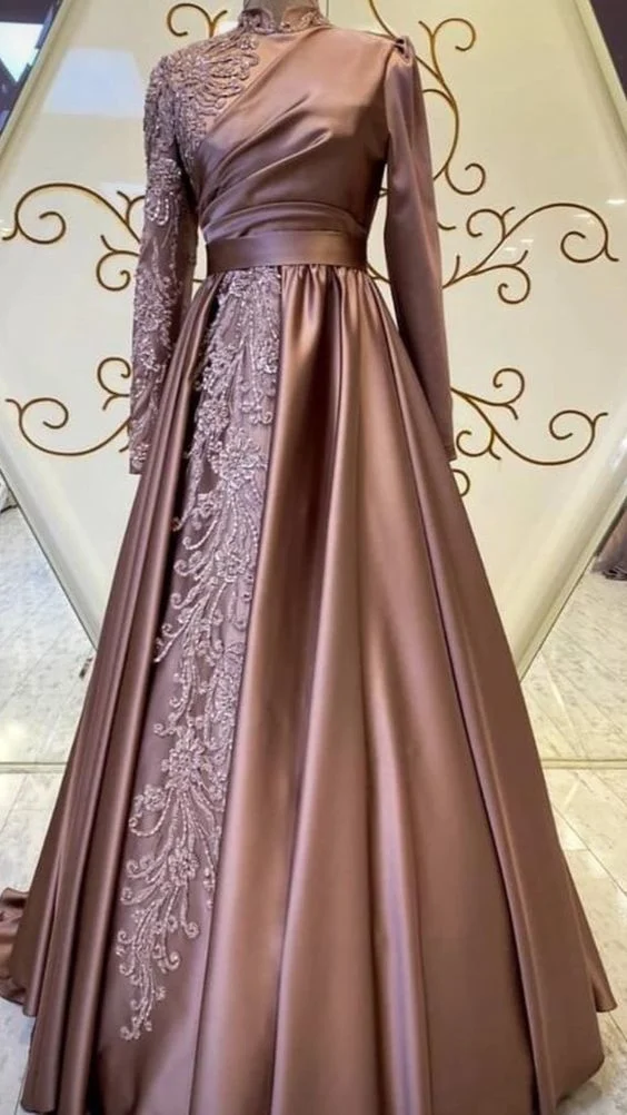 Long Sleeves Muslim Formal Gowns Purple Mother of The Bride Dresses M225