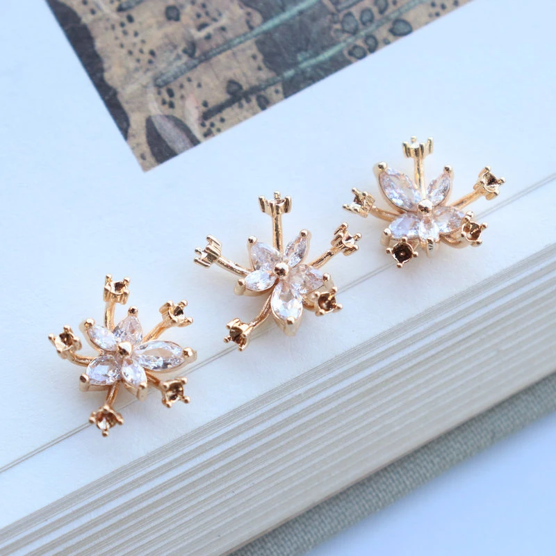 Butterfly Zircon Small Flower Heart Color-Preserving Gold Three-Dimensional Accessories